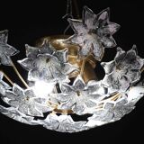 Large Murano Vintage Ceiling Light Black Flowers, 1970s