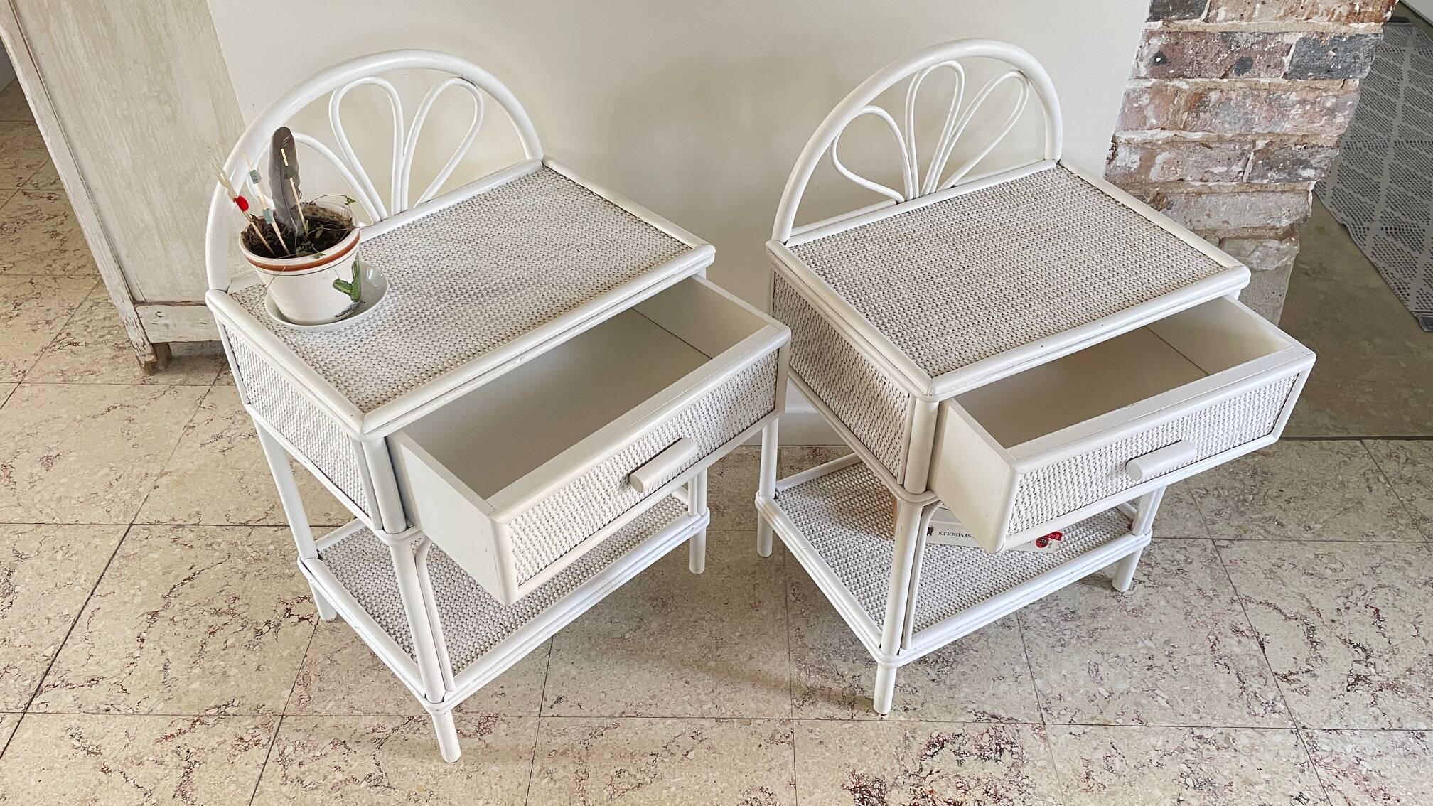 Pair of Vintage Rattan Bedside Tables