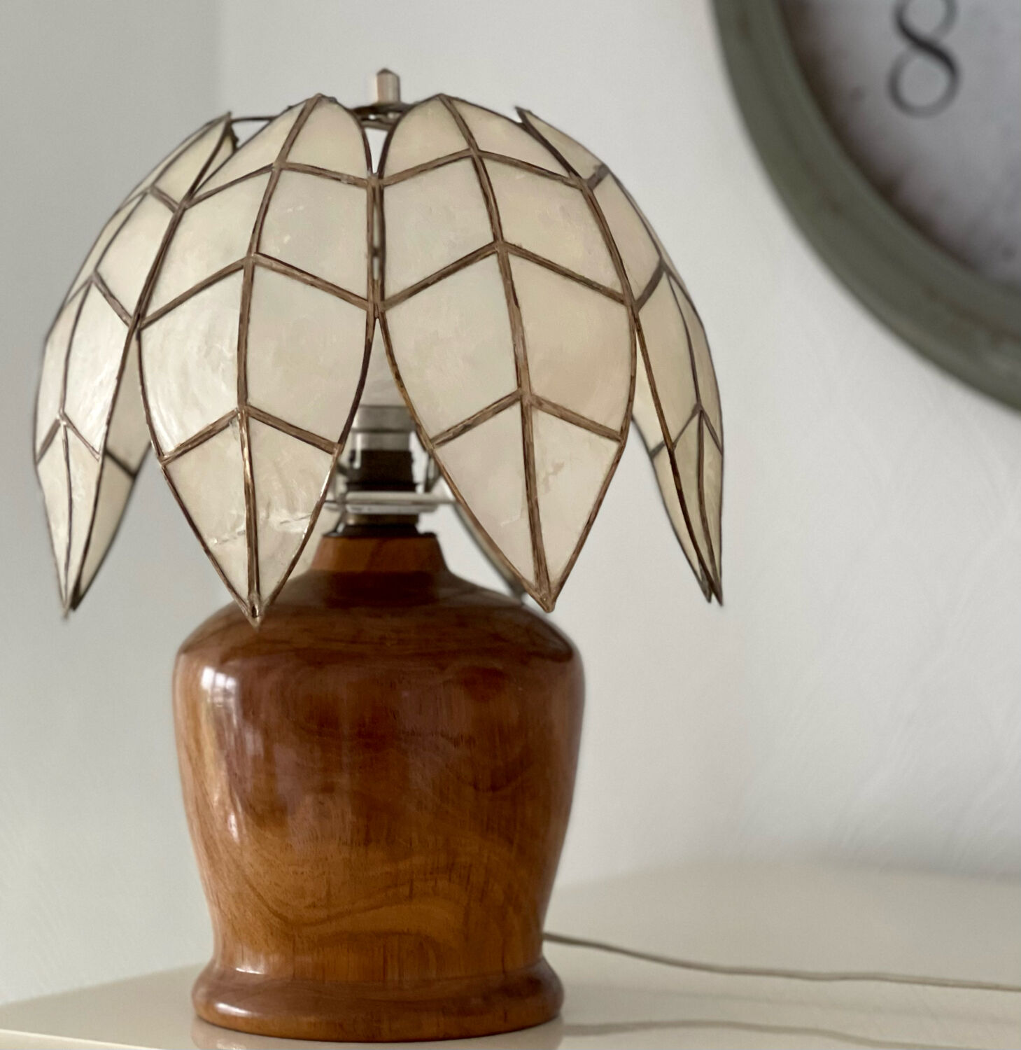 Mother-of-pearl and olive wood lamp