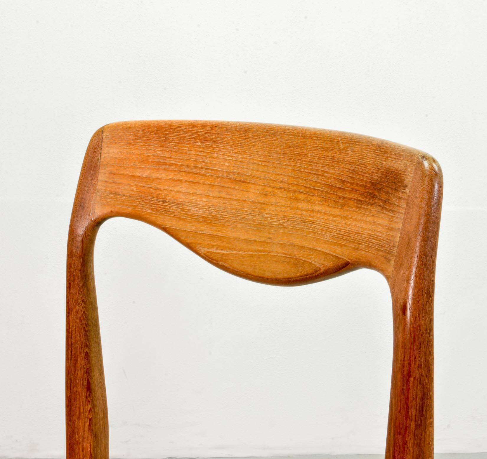 Niels Otto Moller Style Solid Teak Wood Dining Chairs with Leatherette 50s