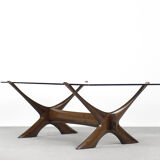 Table basse scandinave en noyer Condoren verre Örebro, années 1960