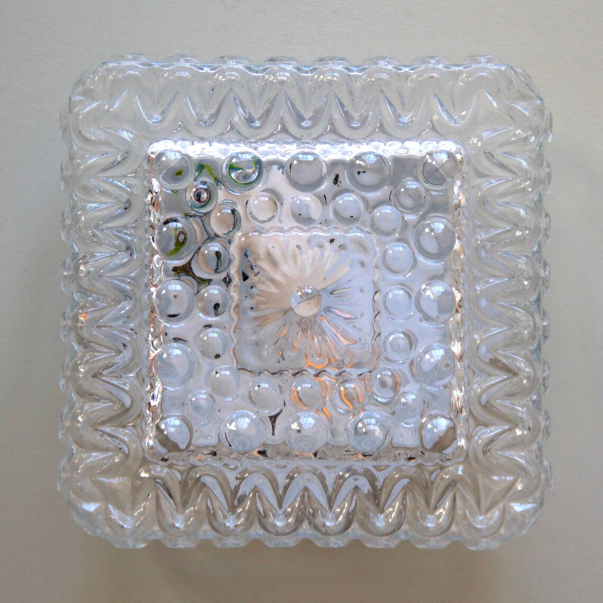 Small square ceiling light wall light in minimalist glass 1970 1980 seventies eighties LAMP-5046