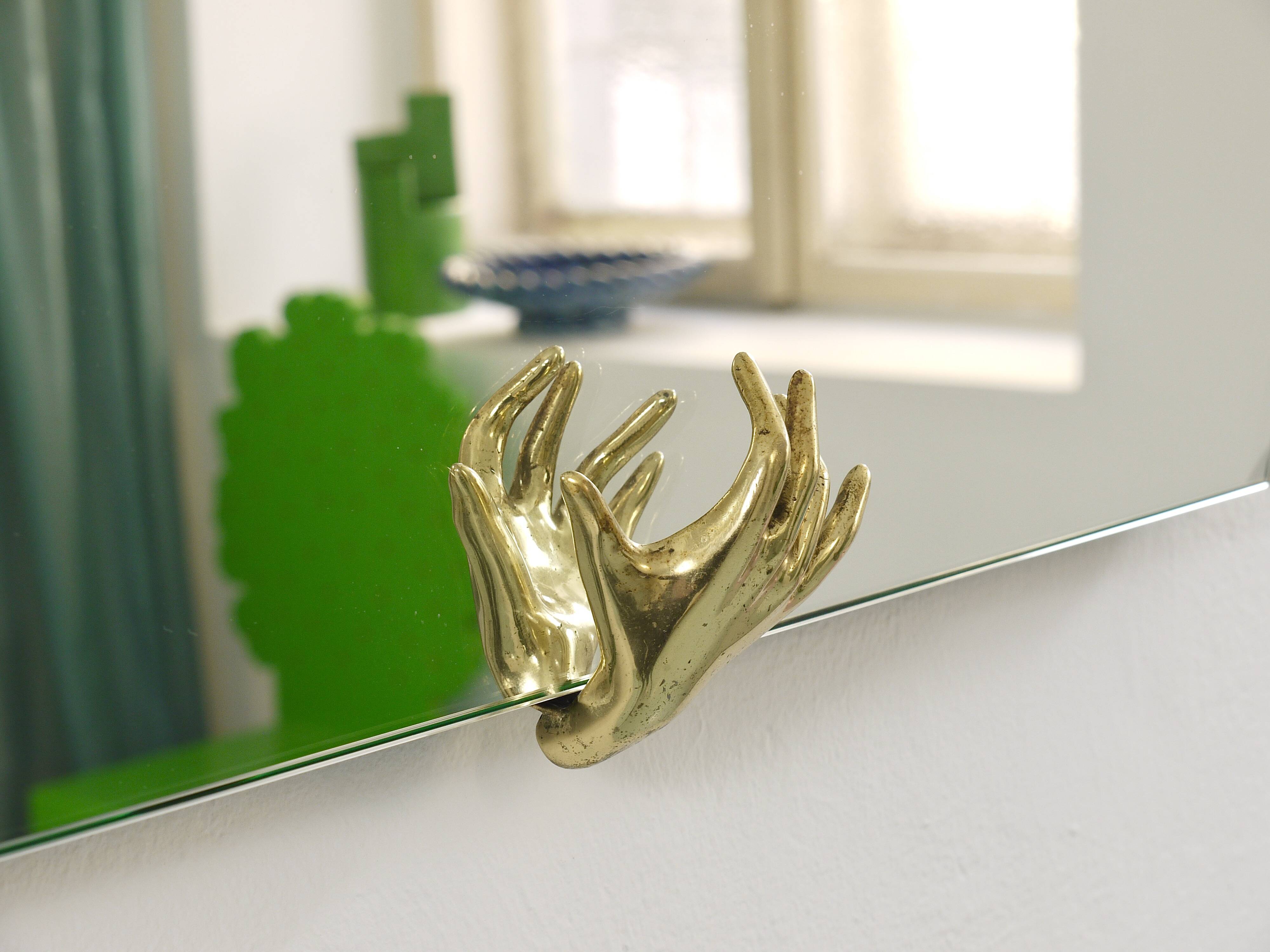 Scultpural Brass Hand Mid-Century Wall Mirror, Italy, 1950s