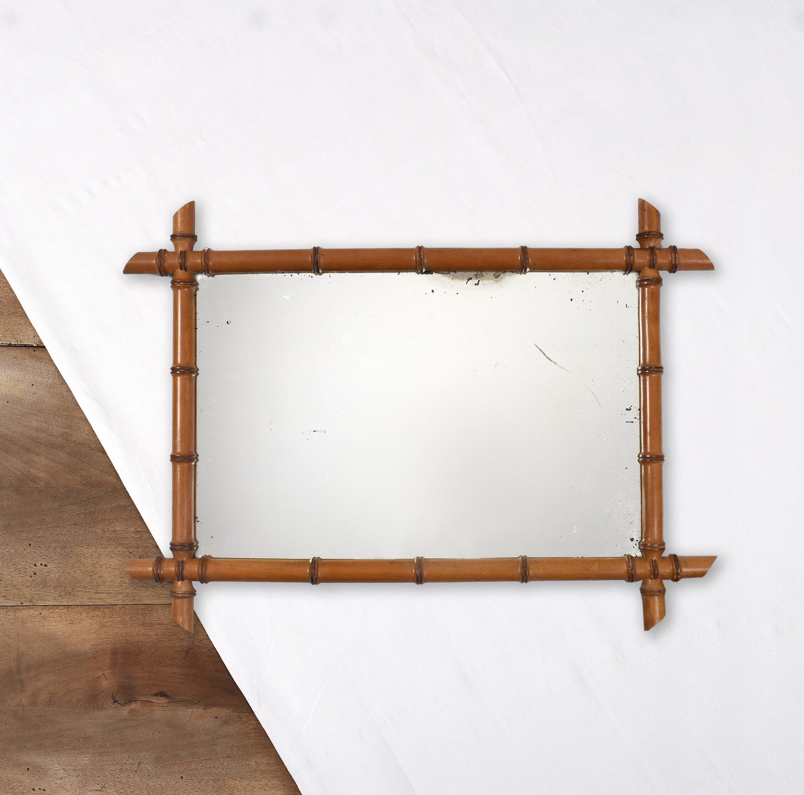 Old turned wooden mirror imitation bamboo
