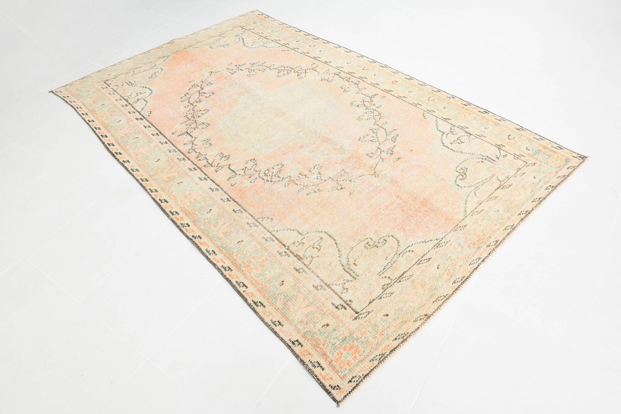 Blush Pink & Sage Green Oushak Vintage Rug For Living Room, 166x266 Cm