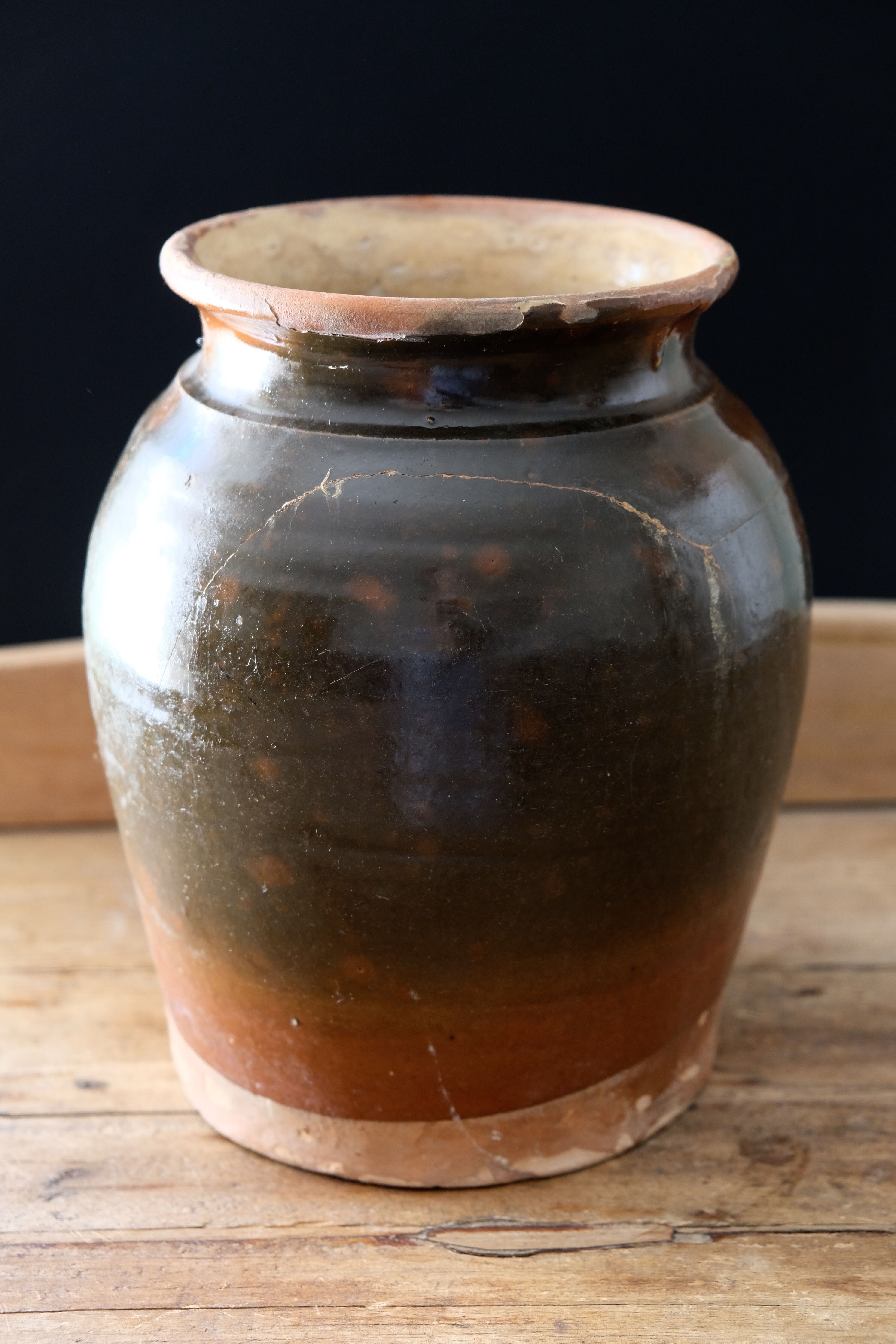 Old glazed terracotta pot