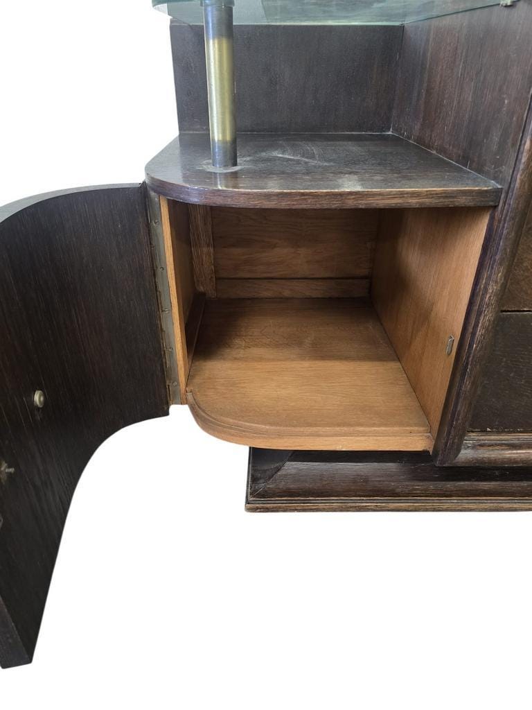 Vintage curved wooden sideboard / Art Deco wardrobe with mirror