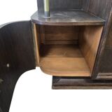 Vintage curved wooden sideboard / Art Deco wardrobe with mirror