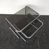 2 side tables in chrome and smoked glass