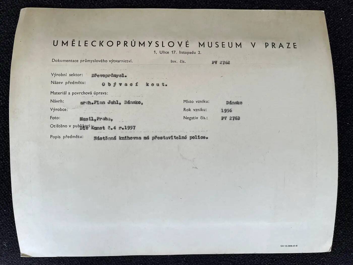 Original photo of furniture, interior by Finn Juhl / Denmark, 1956