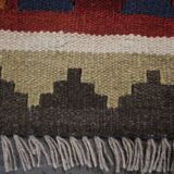 Burgundy Afghan Kilim Rug, Geometric Wool Flatweave, Handmade Tribal Carpet