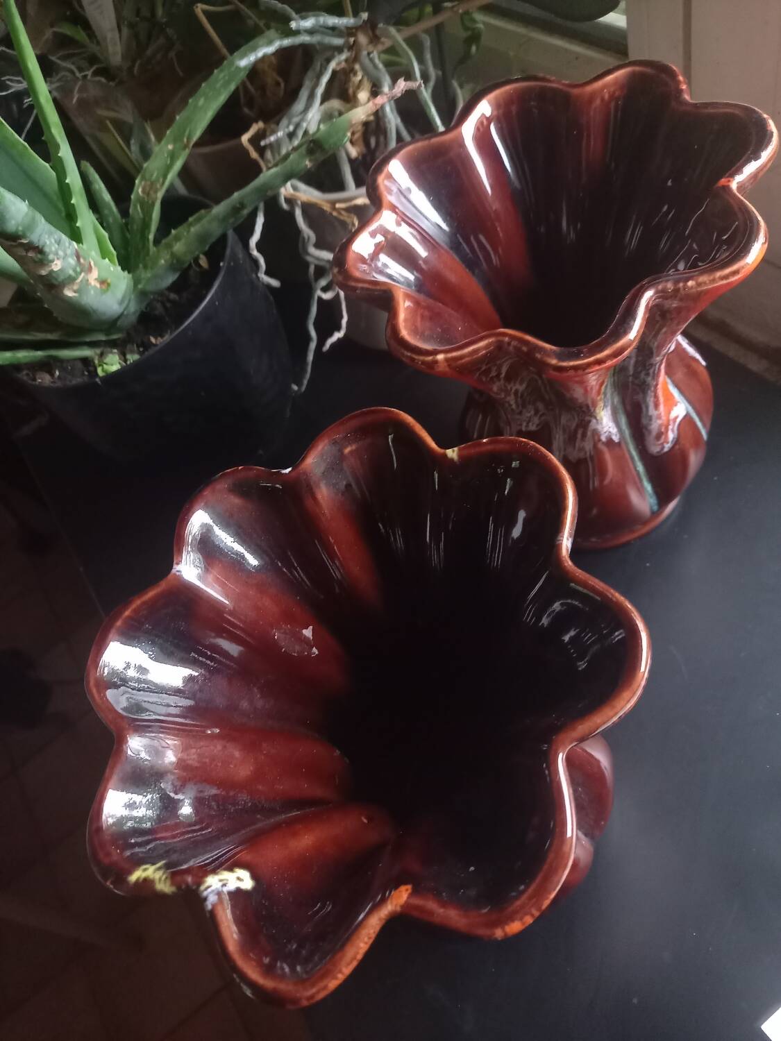 Pair of vintage Vallauris enameled ceramic vases