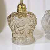 Cascade pendant light with 3 molded glass globes in vintage arabesque amber glass