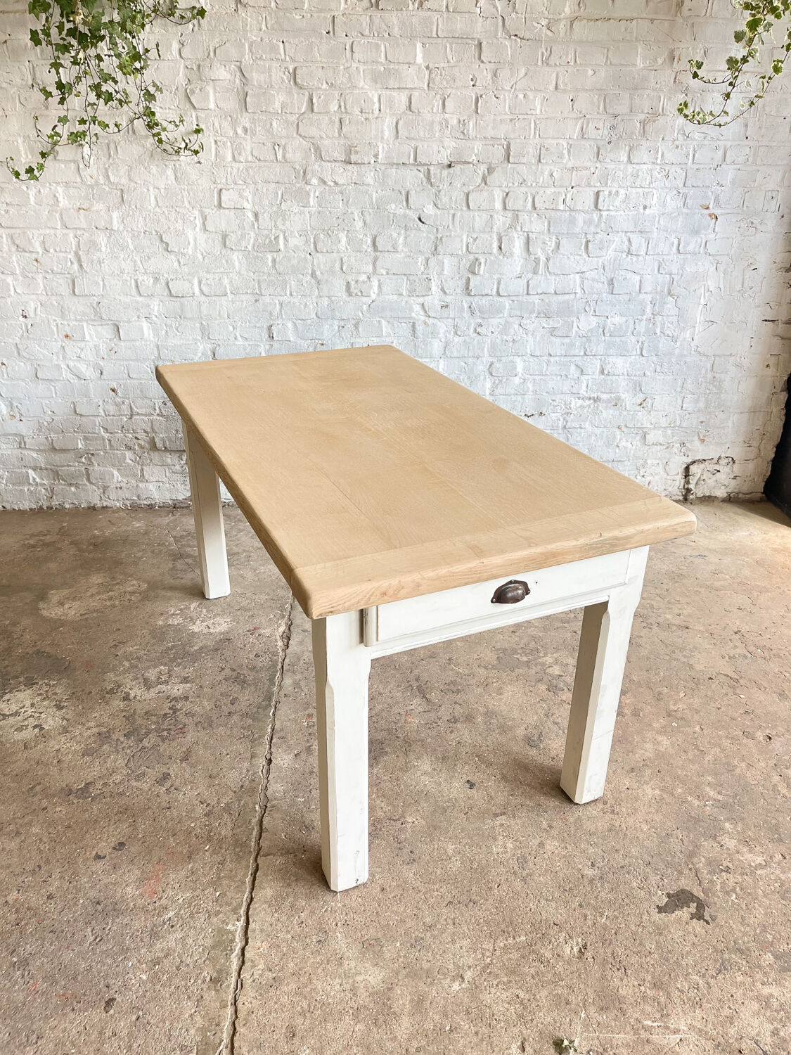 Old farmhouse table base white patina