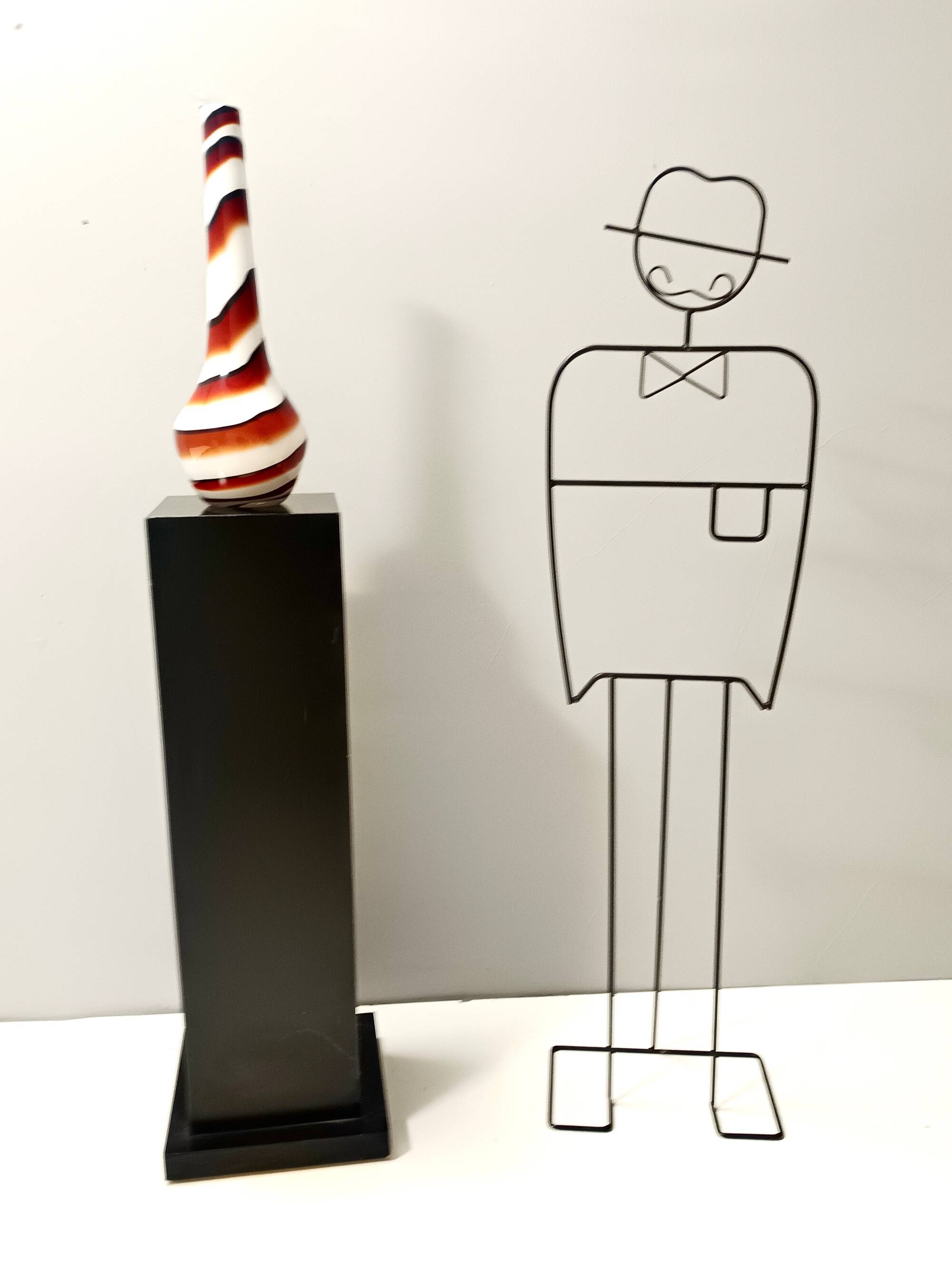 Large Red, Black and White Glass Vase attr. to Carlo Moretti