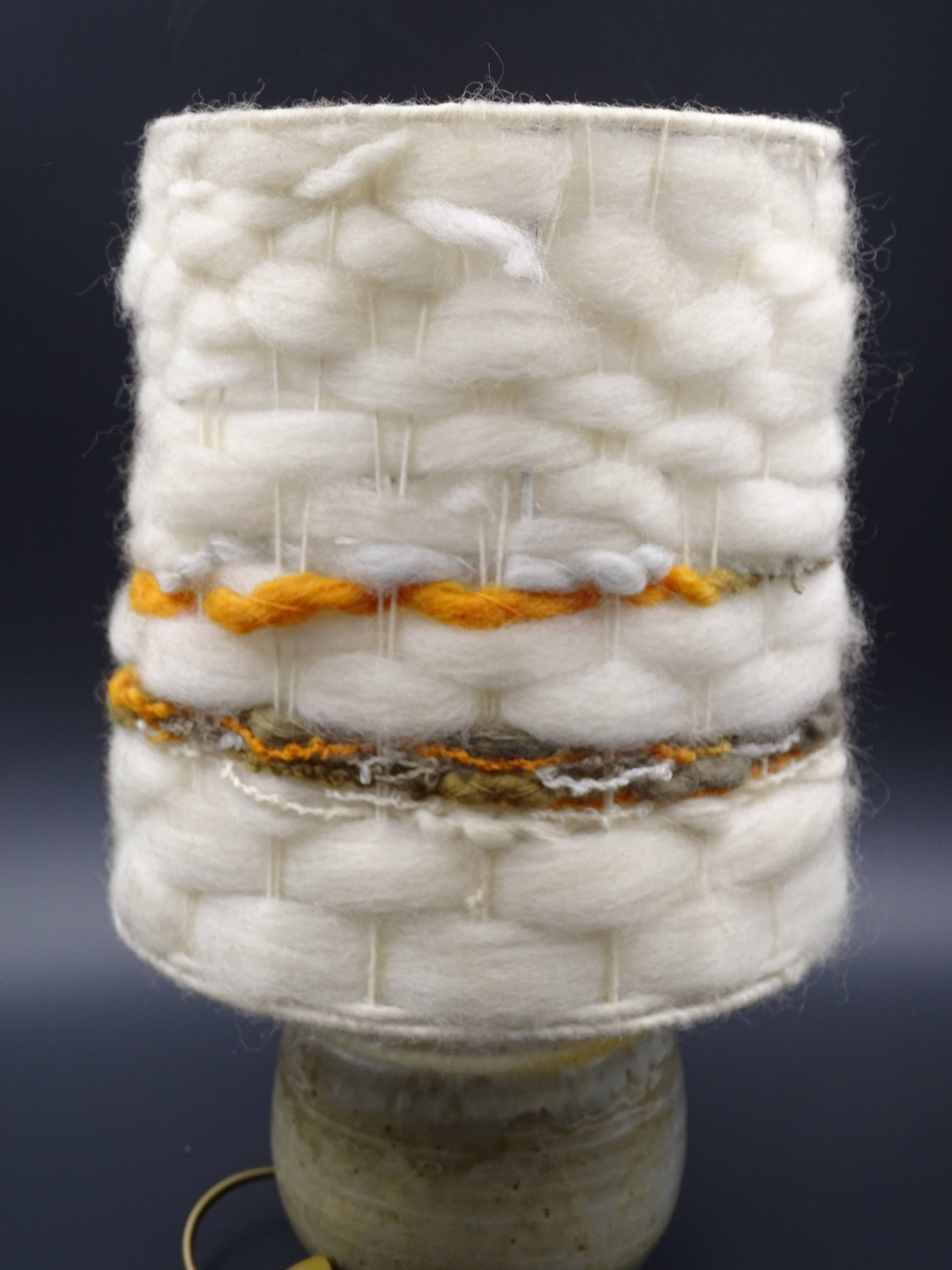 Pair of bedside lamps in stoneware and wool lampshades - Vintage around 1970