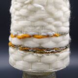 Pair of bedside lamps in stoneware and wool lampshades - Vintage around 1970