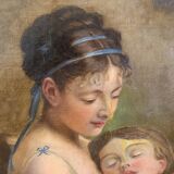 French school of the 19th century. mother and daughter. oil on canvas framed