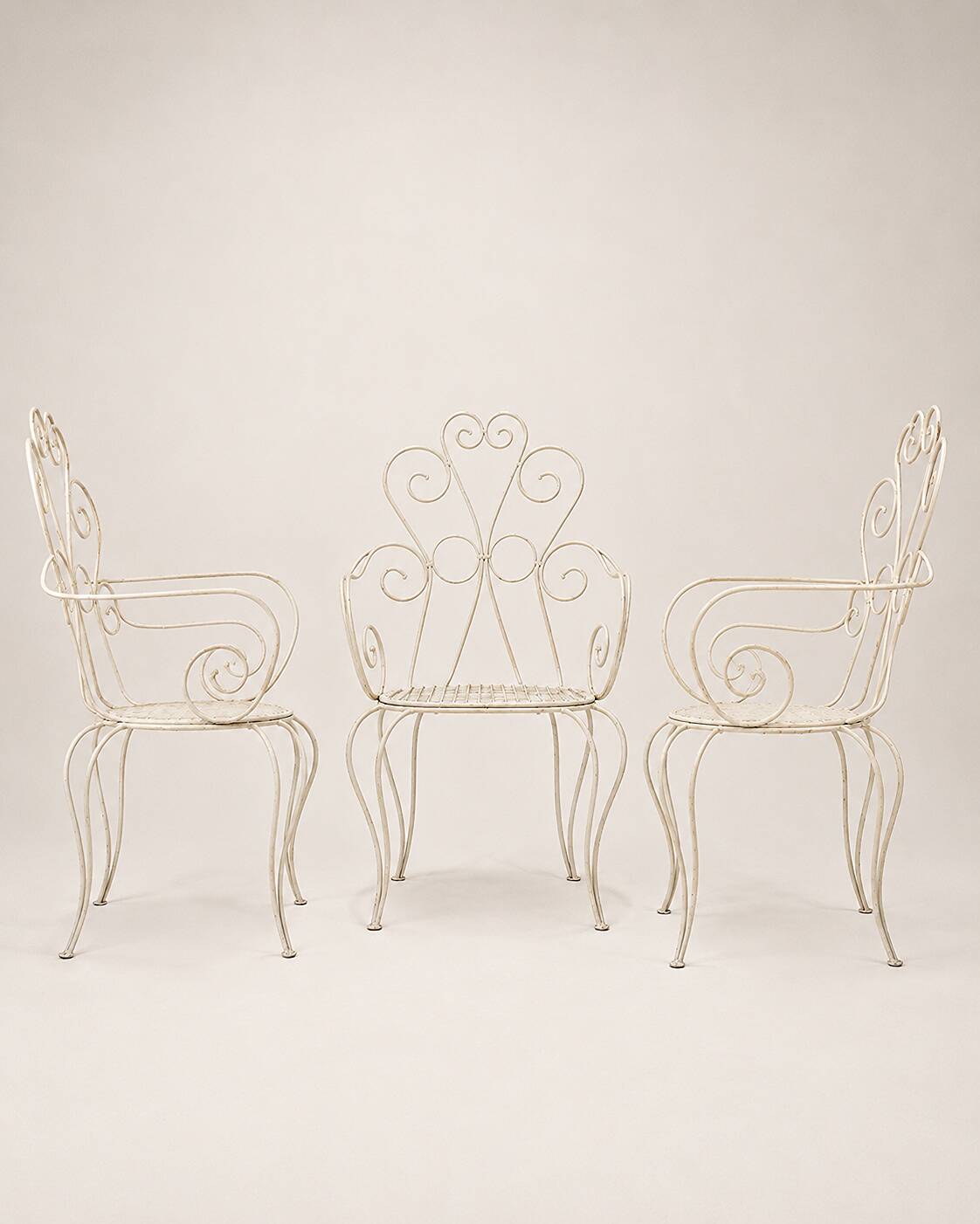 Lot de 3 chaises en fer forgé blanc