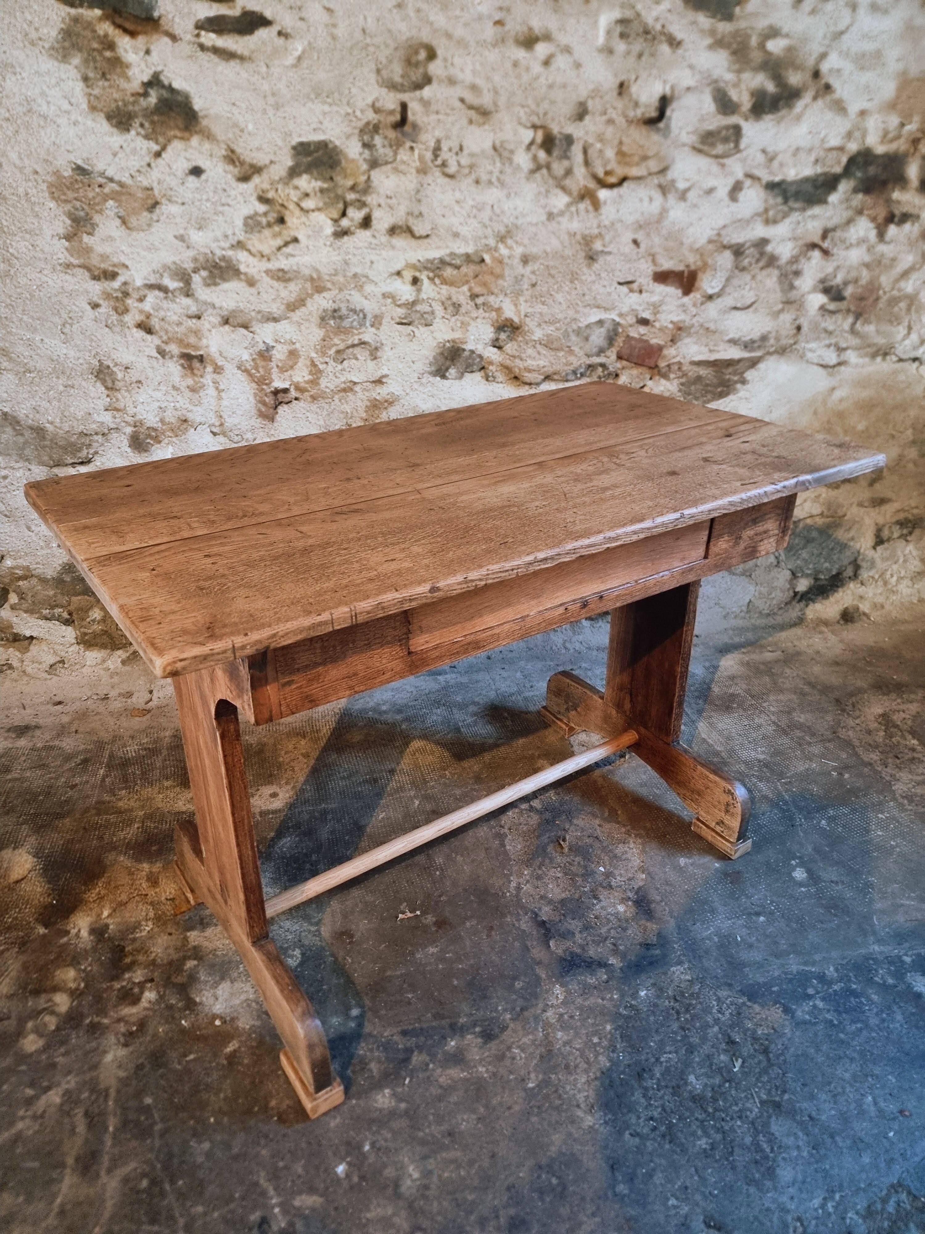 Antique trestle table in oak – France early 20th century – 110 cm