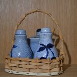 Alsatian blue stoneware salt and pepper shaker set.