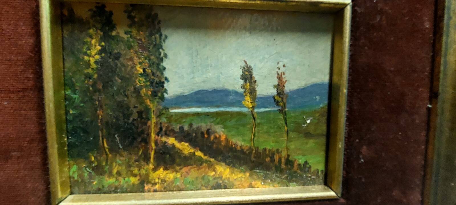 Oil painting on cardboard, Tuscan landscape, early 1900s