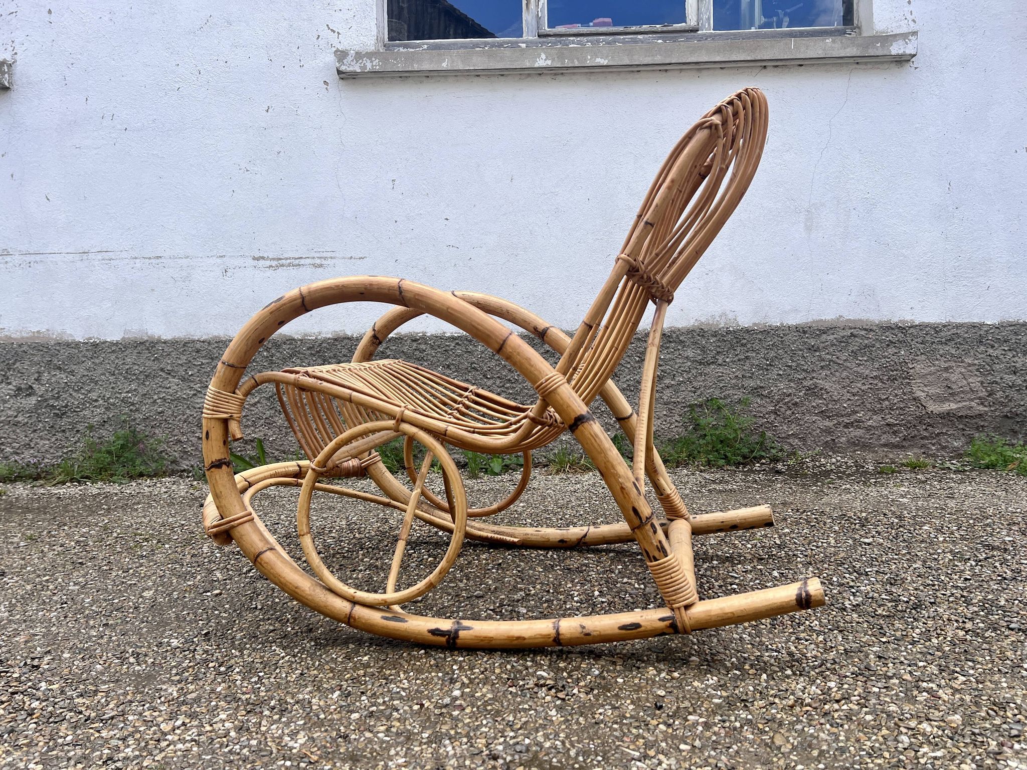 Rocking chair rotin 1960 bambou