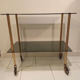Old vintage rolling trolley, smoked glass trays, gold base