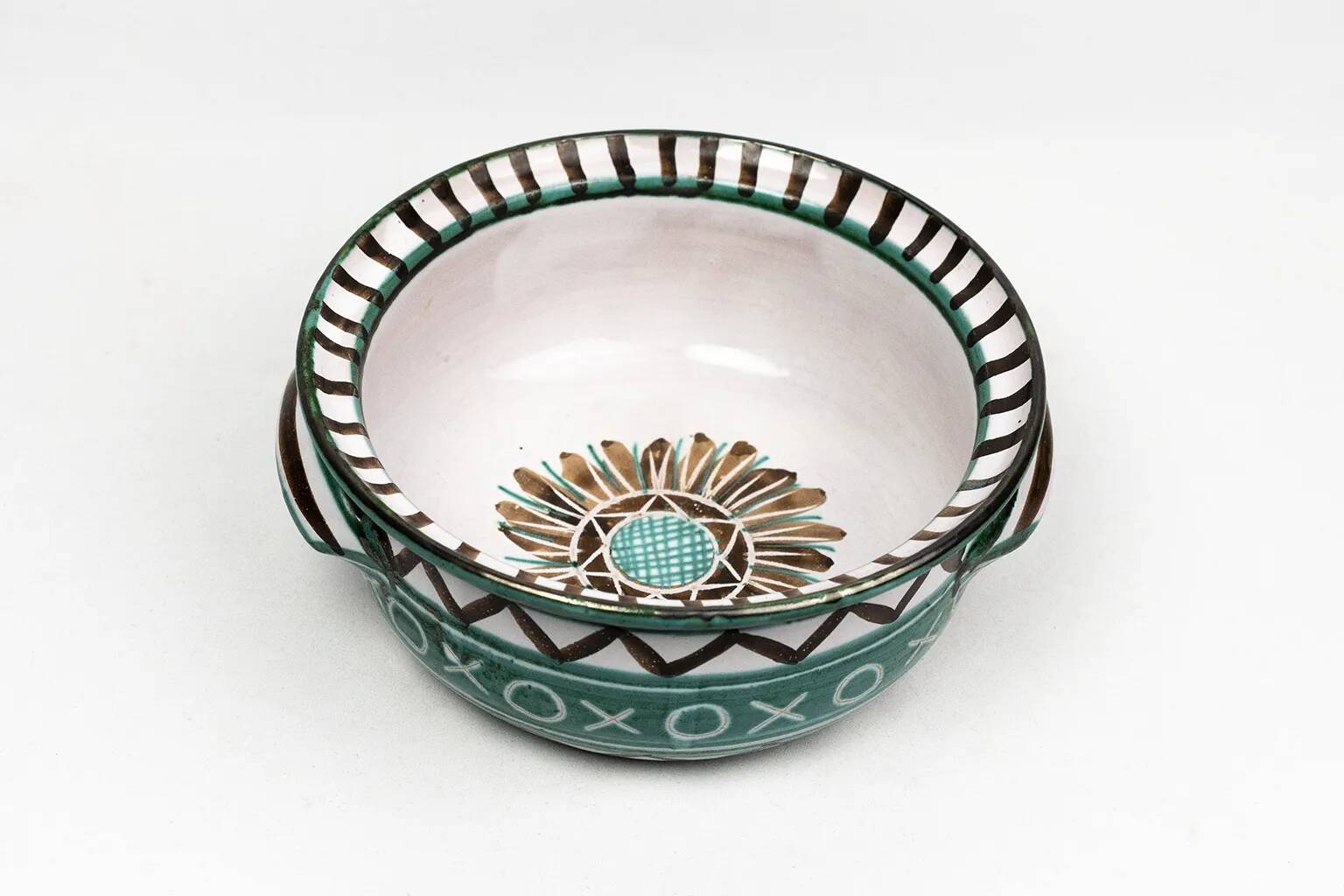 Small ear-handled bowl Robert Picault – Vallauris, sunflower decoration 1950