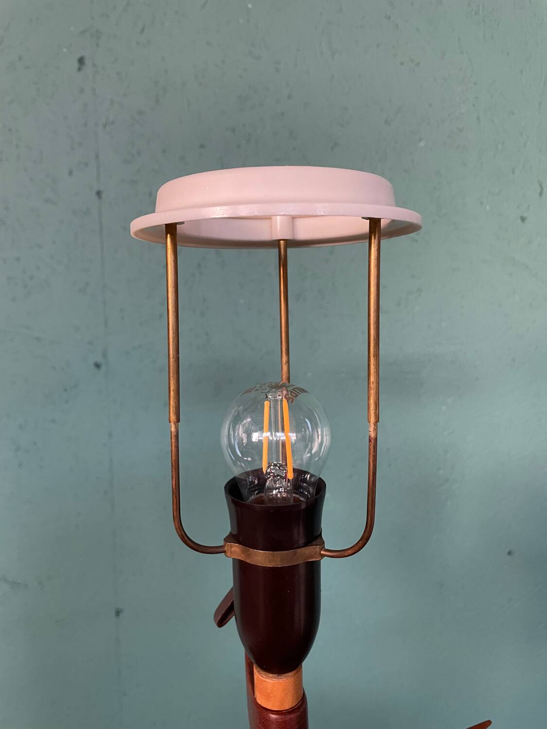 Vintage mid-century modern Danish sculptural teak table lamp