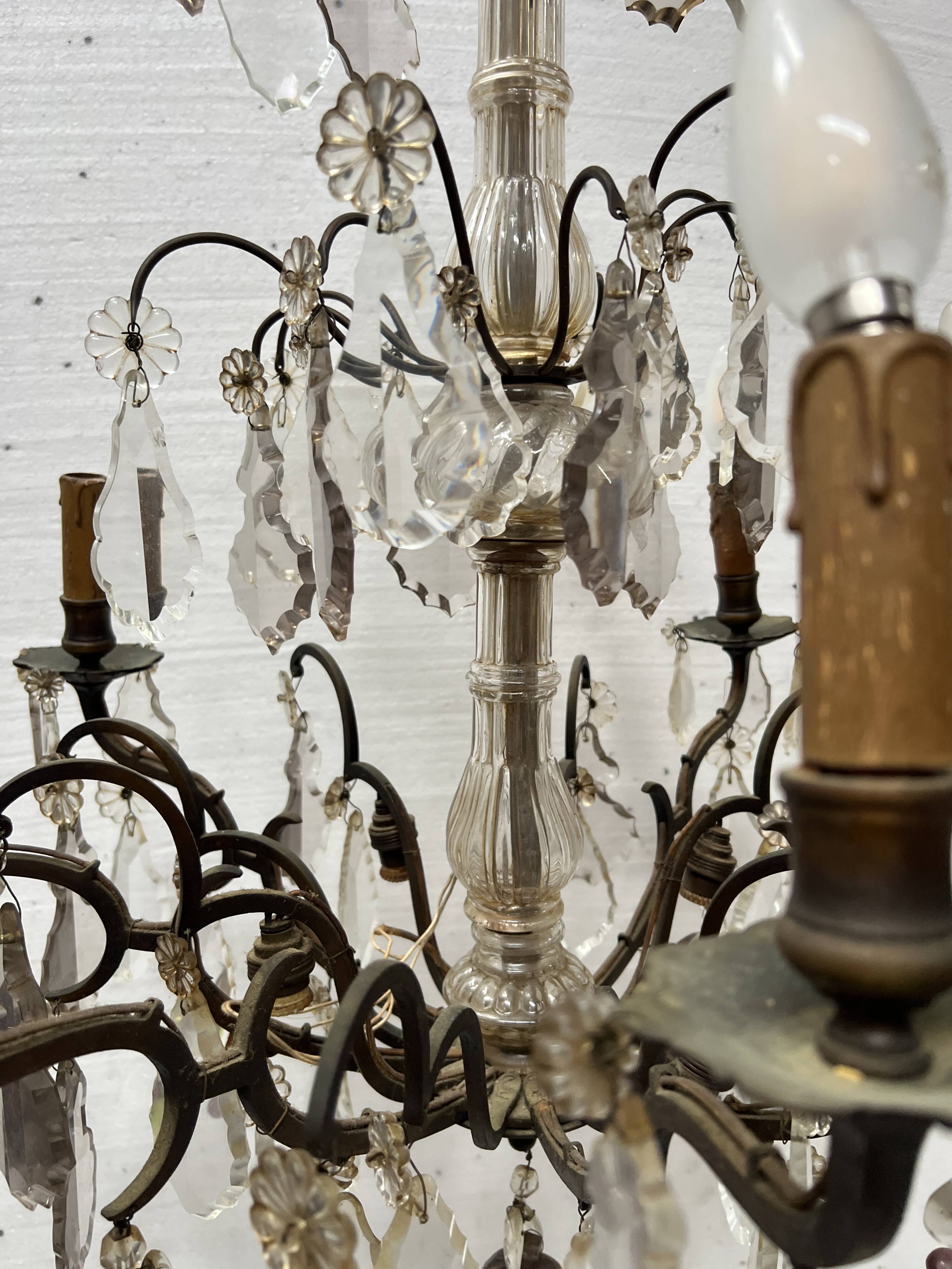 Louis XV style chandelier with pendants and colored glass fruits, 20th century