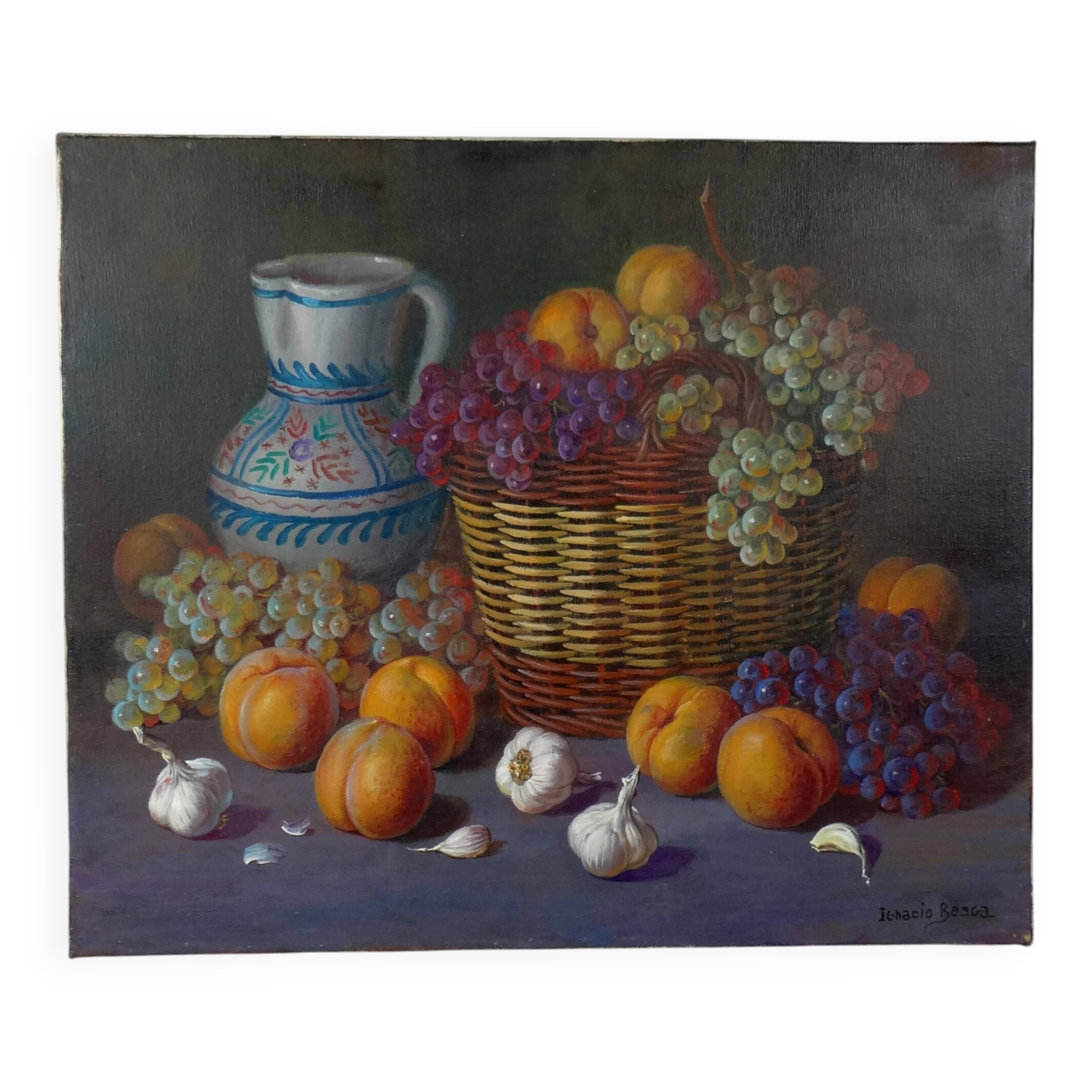 'Cestas de Frutas' (Basket of fruit) Oil on canvas signed Ignacio Besga