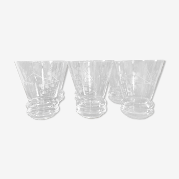 9 water glasses engraved with white crystal flowers