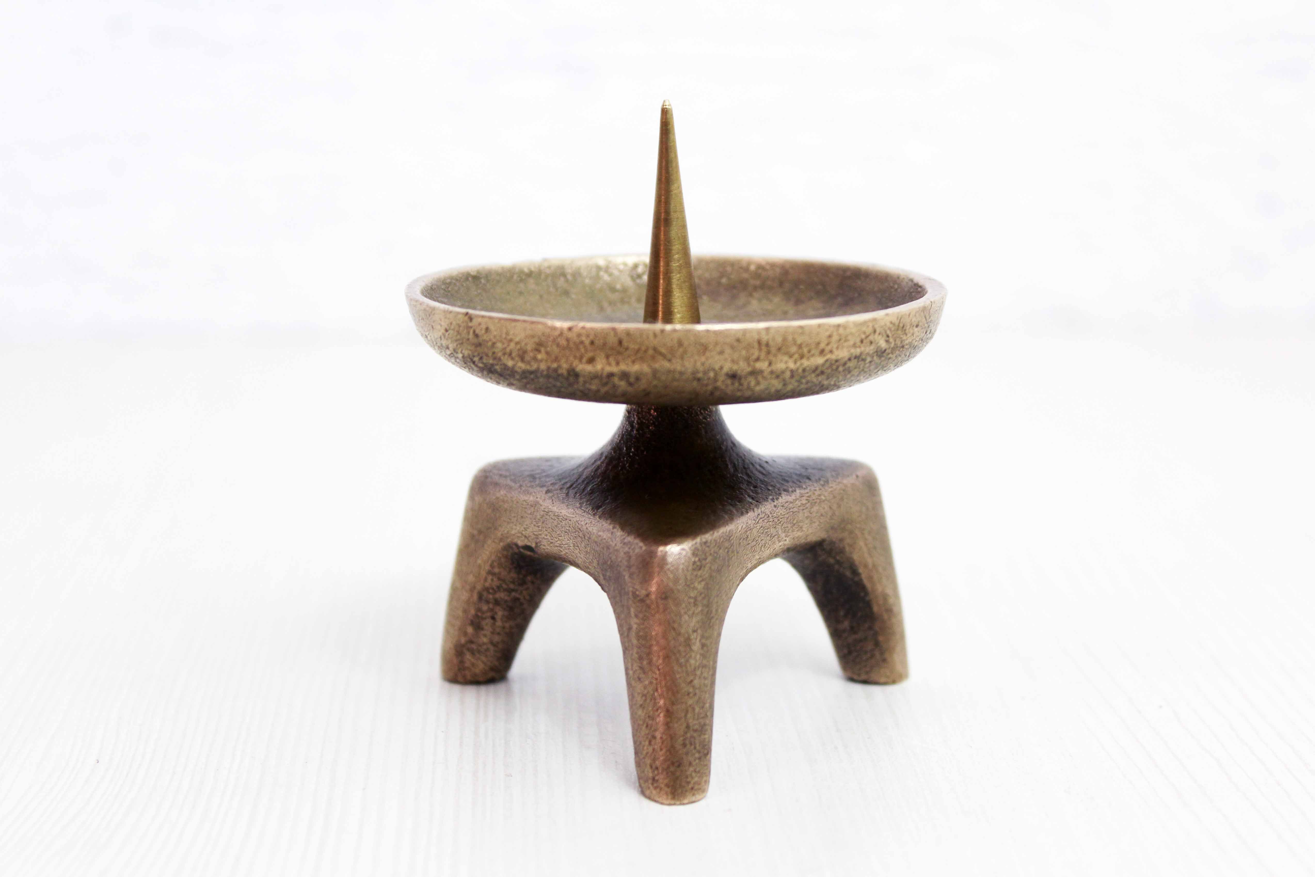 Brutalist bronze candle holder