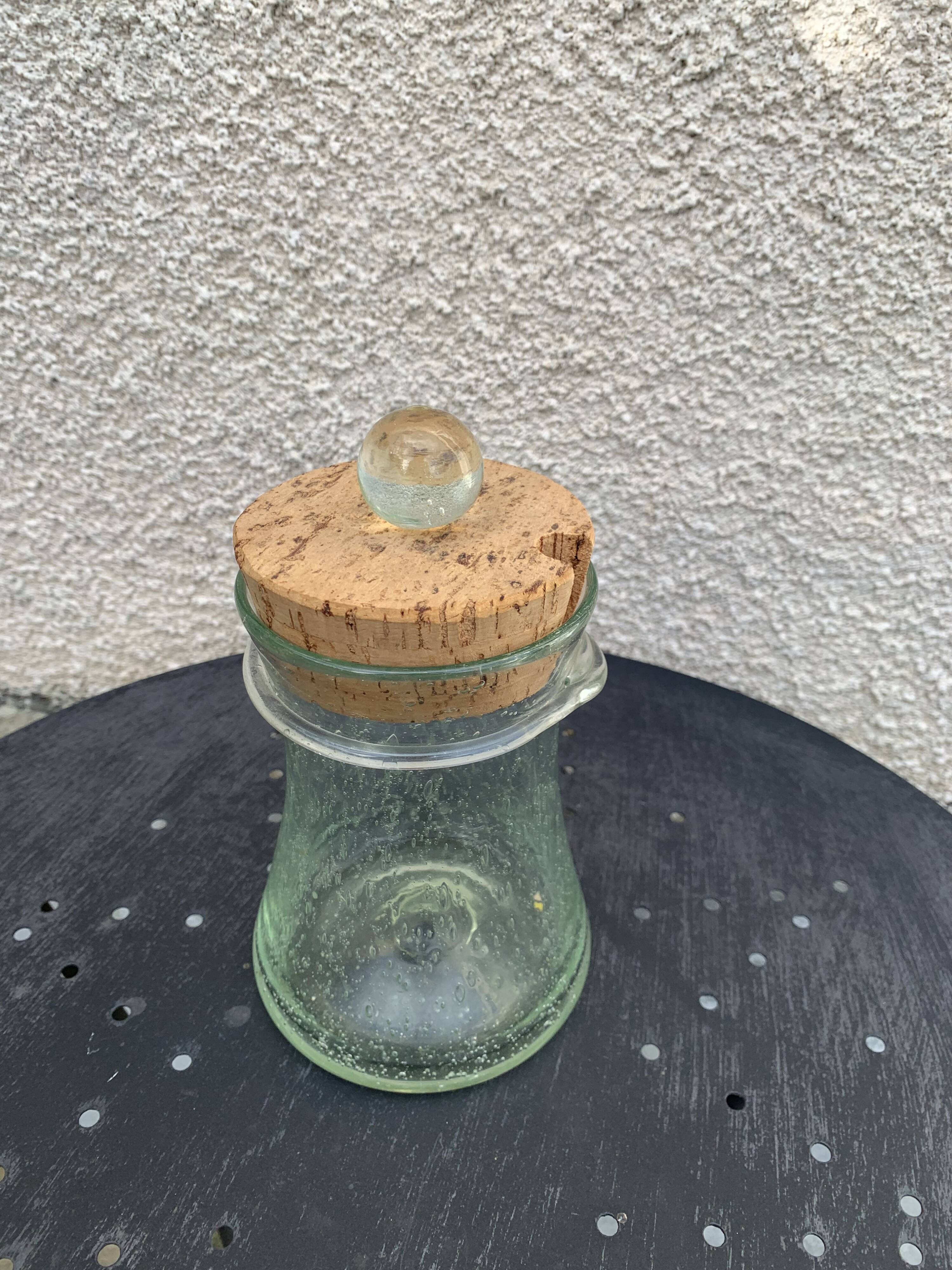 Olive or pickle jar in Biot bubble glass, hand-blown