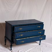 Restored vintage chest of drawers in navy blue, Louis XVI style.