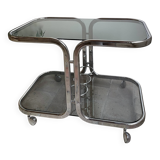 Vintage 70's chrome and smoked glass bar trolley