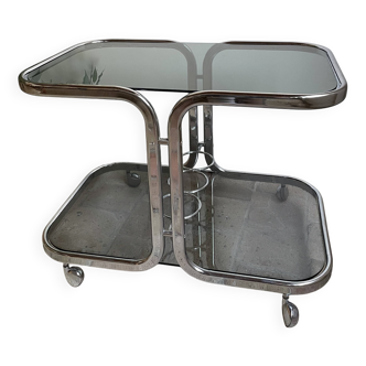 Vintage 70's chrome and smoked glass bar trolley