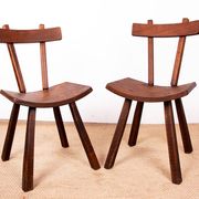 Brutalist pair of chairs in Elm in the style of Jean Touret 1950.