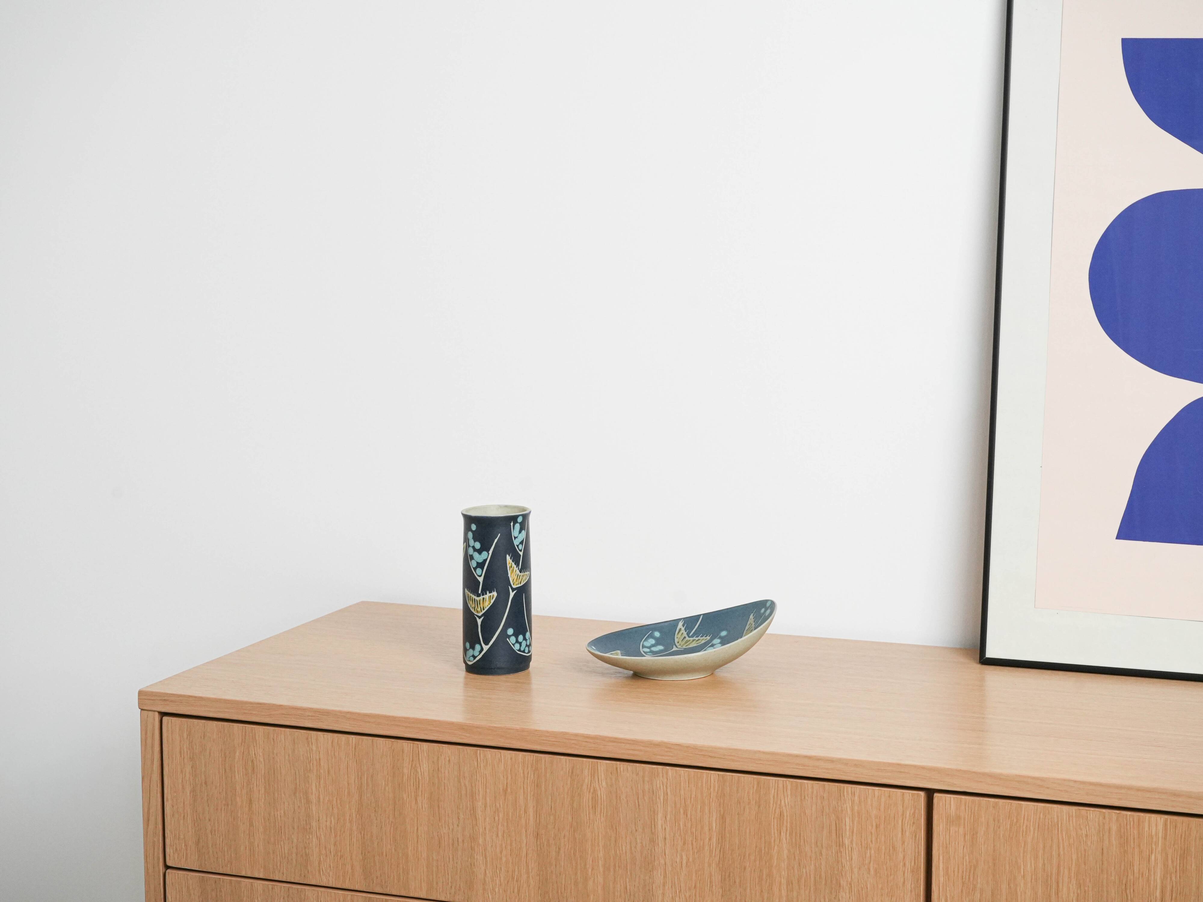 Ensemble de vase et plat en céramique, design danois, années 1970, designers : N. Backha