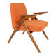Fauteuil lounge vintage en laine, tissu orange et bois de hêtre