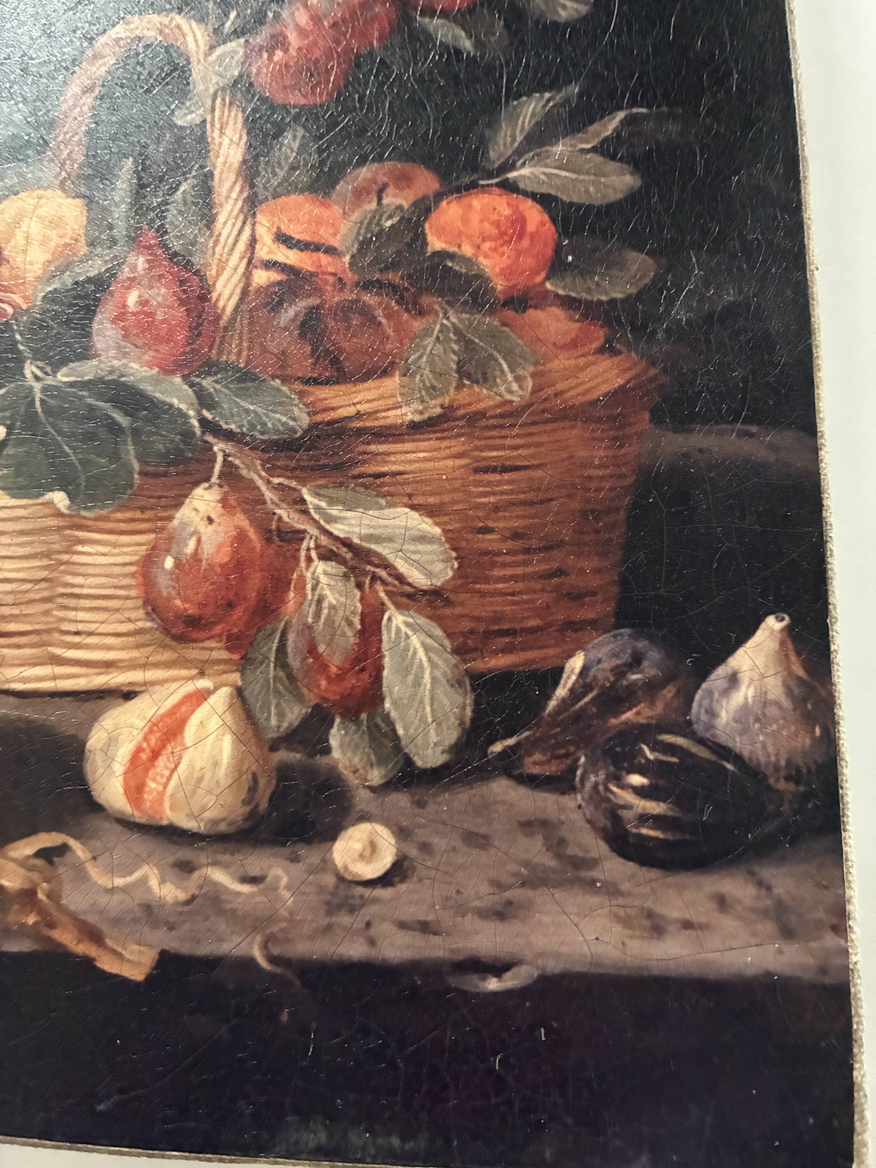 Small still life painting on a black background.