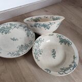 Trio of dishes: Salad bowl, Vegetable dish & Deep plate Faïence de Lyon Model