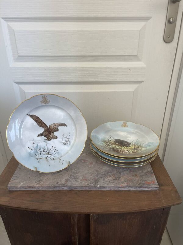 Ancienne 6x Assiette Porcelaine Sèvres Lahore & Panier XIXème 19ème Chasse