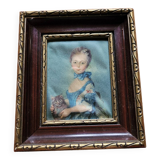 Painting on silk "Girl with a cat" by JB Perronneau in good condition.