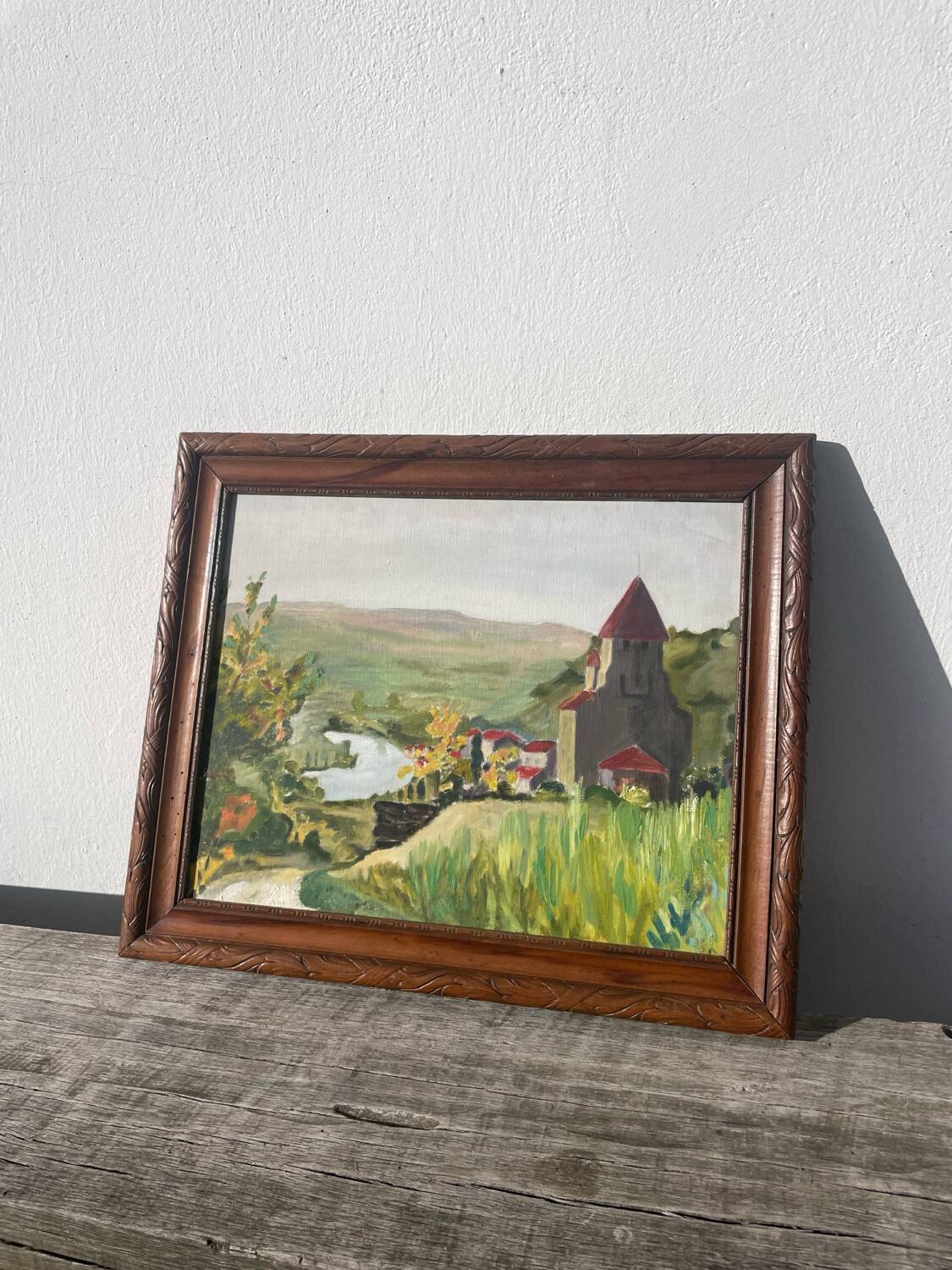 Oil painting landscape wooden frame