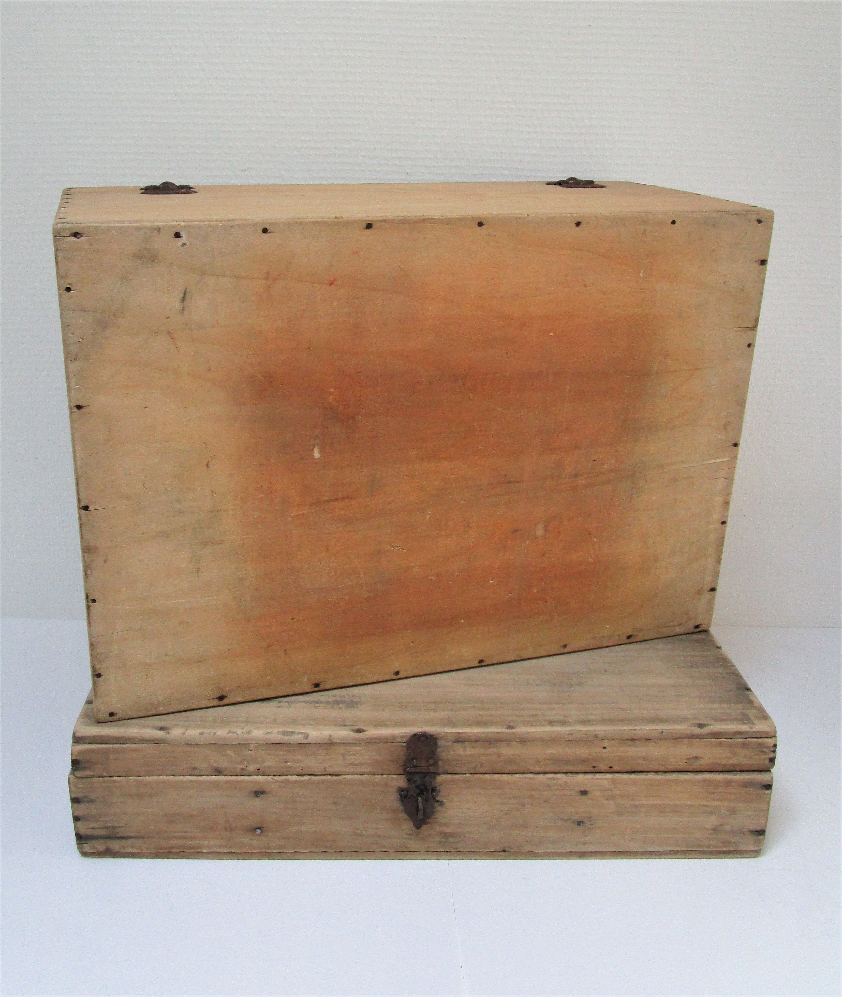 Two boxes clear solid wood patinated early 20th century