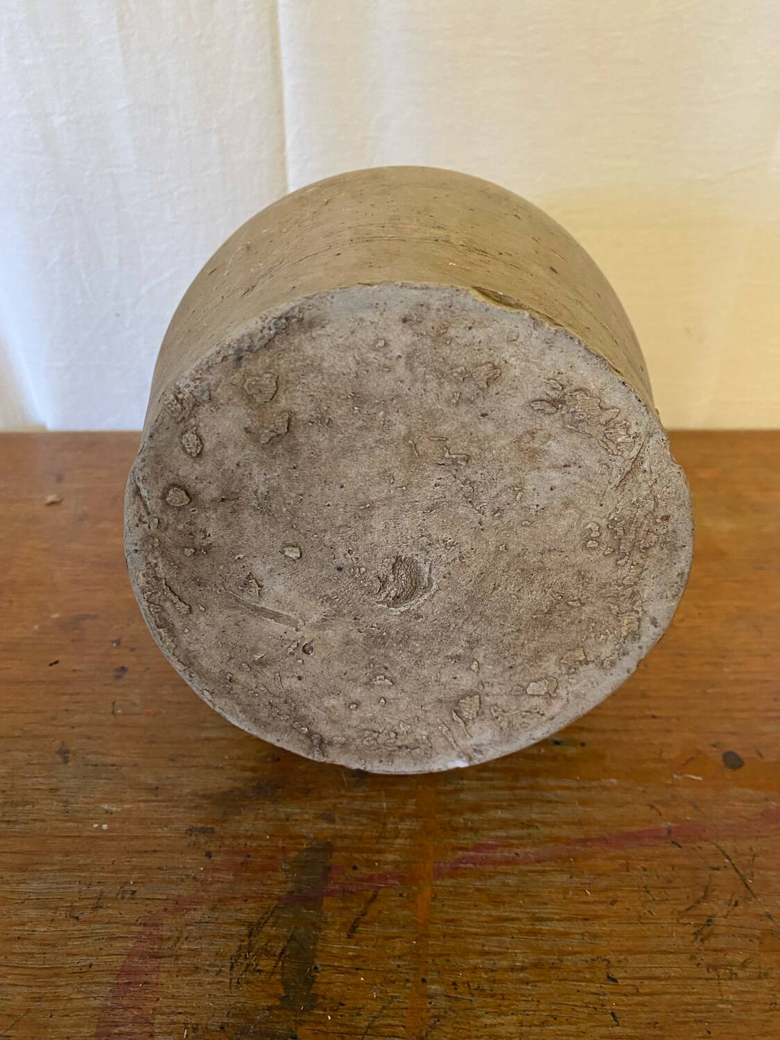 Antique Beige Stoneware Bottle + Wooden Stopper Large Volume Vintage