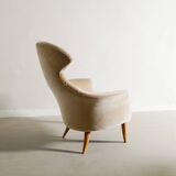 Vintage Swedish Armchair in Wood & Velvet by Kerstin Hörlin-Holmquist 1950s