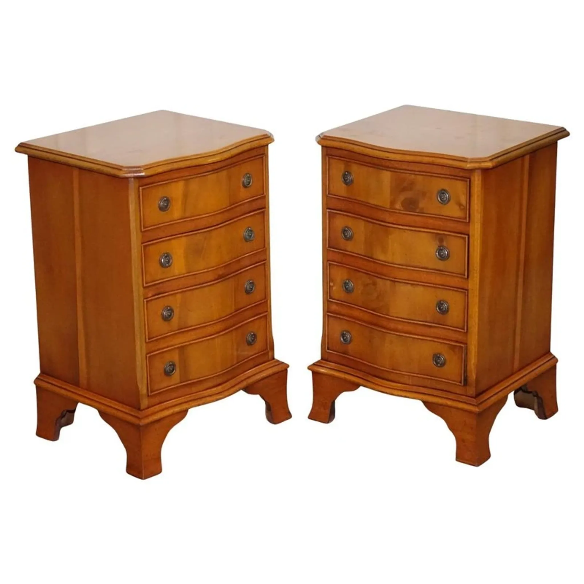 Georgian Style Yew Wood Bedside Tables, Set of 2